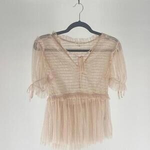 Delicate Blush Pink Smocked Top with Puff Sleeves